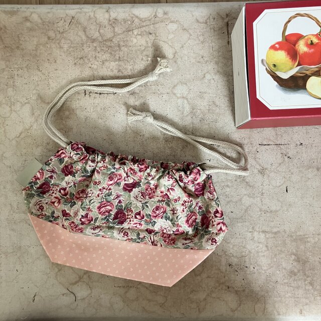 コットン花柄とふんわりピンクの巾着袋(kc-bb-075)
