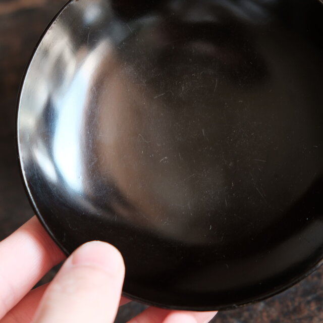 桃と花◇古輪島塗 漆芸黒塗沈金蓋付碗 漆器 骨董・antiques 古民家