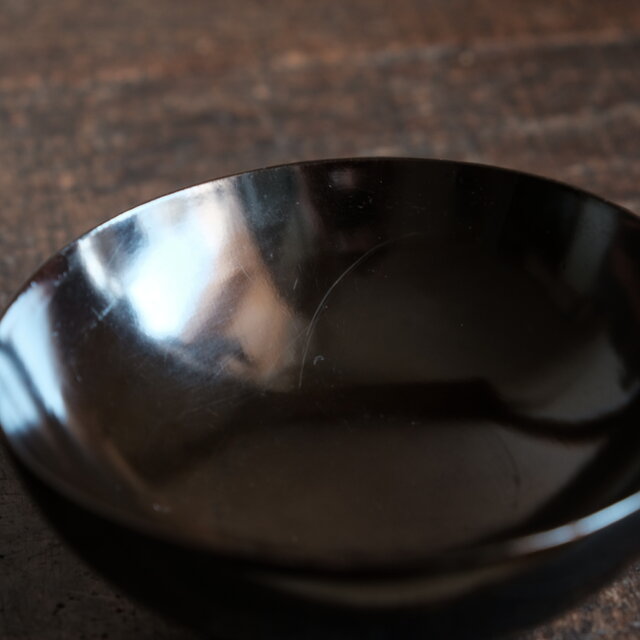 桃と花◇古輪島塗 漆芸黒塗沈金蓋付碗 漆器 骨董・antiques 古民家