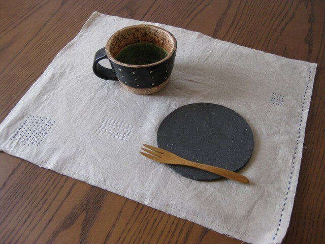 ハンドメイド✃アンティーク ホームスパンリネン＆ボーダー 青ステッチマット ラグ リネン刺繍糸 60/2L 30m巻き （7） | 亜麻色雑貨店
