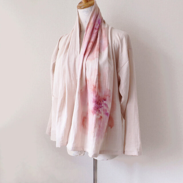 ガーゼ手描きはおり【ひろがるにじむ】小さめ一点もの(送料無料)