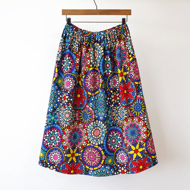 受注制作】アフリカ布のギャザースカート（ サークルフラワー