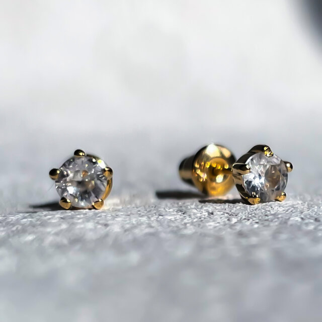 高級感 K18 メッキ加工 ゴールド ピアス ジルコン 天然石 小顔【Silver925+k18コーティング】