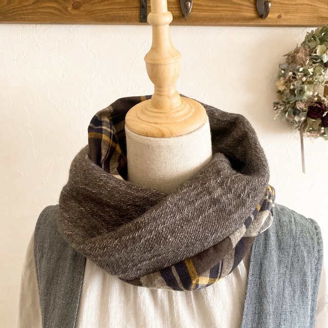 ＊リネンウールのスヌード＊起毛タータンチェック