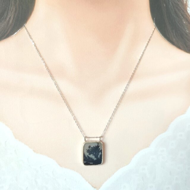 1点もの】デンドリティックアゲート/シダ模様/カラス/黒/白/鳥モチーフ