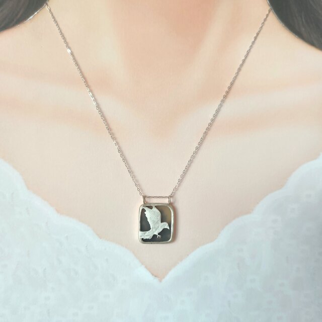 1点もの】デンドリティックアゲート/シダ模様/カラス/黒/白/鳥モチーフ