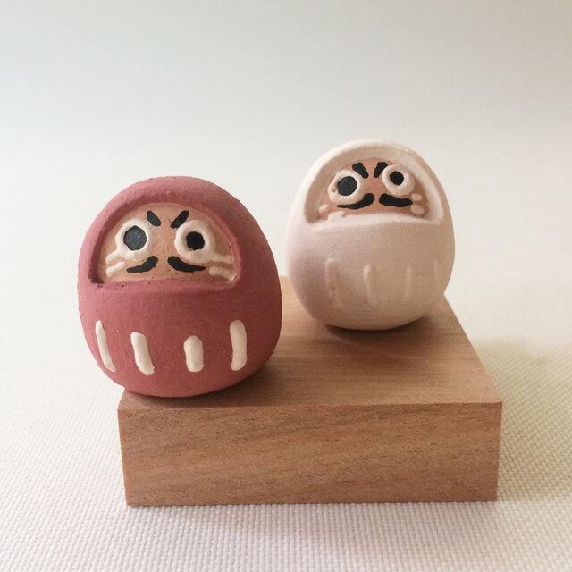 [受注制作]ミニミニ紅白だるま（素焼きのだるま　置物）