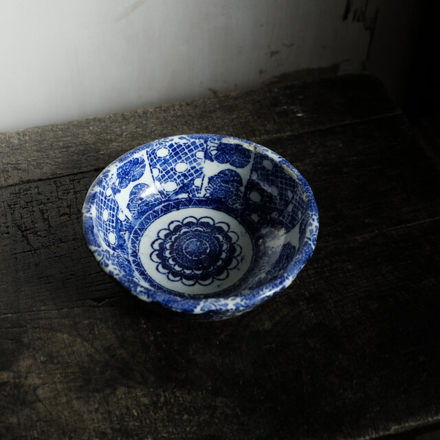 金継ぎ用に】見込みに花文様◇伊万里 印判六寸鉢 骨董/antiques