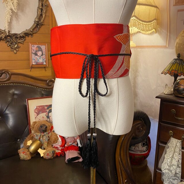 名古屋帯 リメイク サッシュベルト 飾り帯 和洋折衷 レトロ 古着 L〜LL