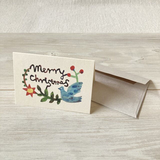 封筒付きミニカード「クリスマスの鳥」・切り絵