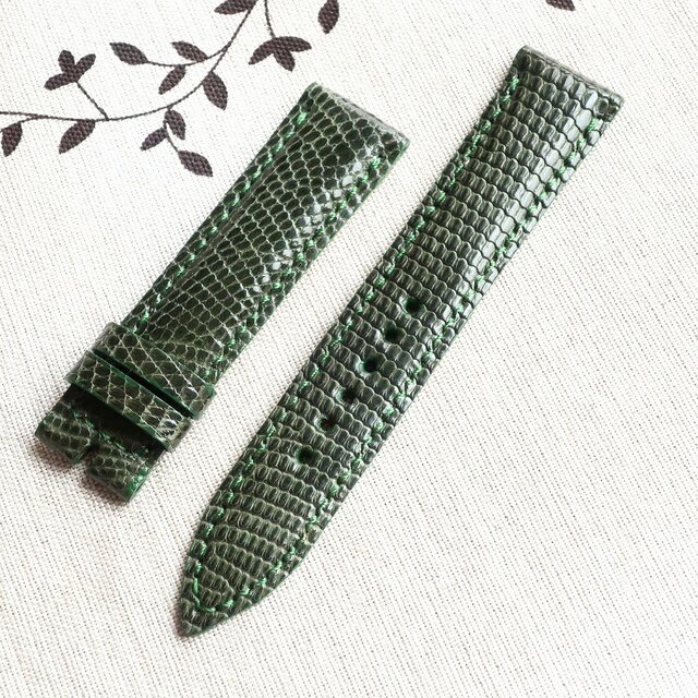 腕時計ベルト 20-18mm リザード モスグリーン #204