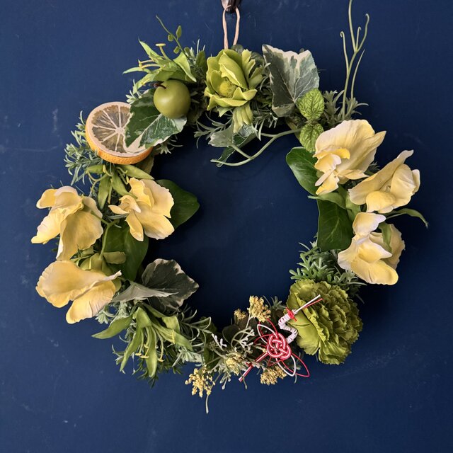 【正月お飾り_着脱可能！】Sサイズ...*ナチュラルイエロー＠自然な黄色が爽やか！！摘んできたような花冠。小ぶりなリース