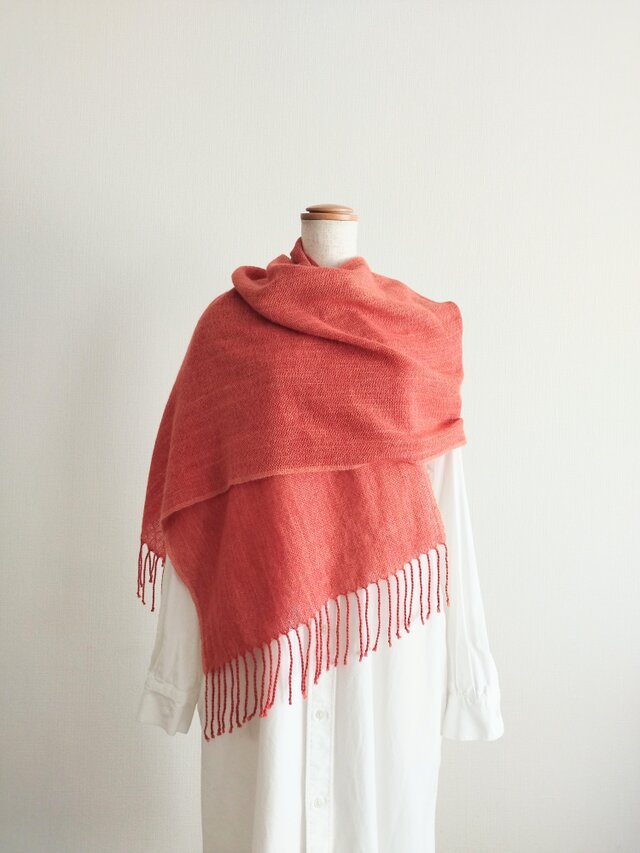 茜染めアルパカストール