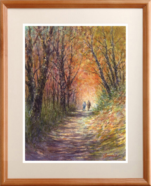 水彩画原画　紅葉の森　＃697