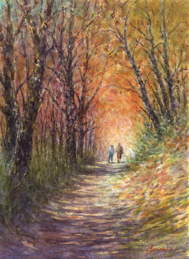 水彩画原画 紅葉の森 ＃697 | iichi 日々の暮らしを心地よくする