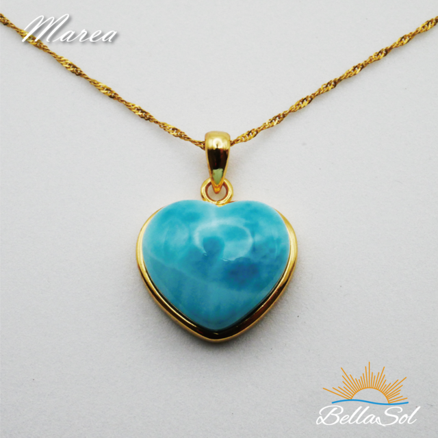 ラリマーハートペンダント│高品質ドミニカ産│18KGPxSV925【1点物