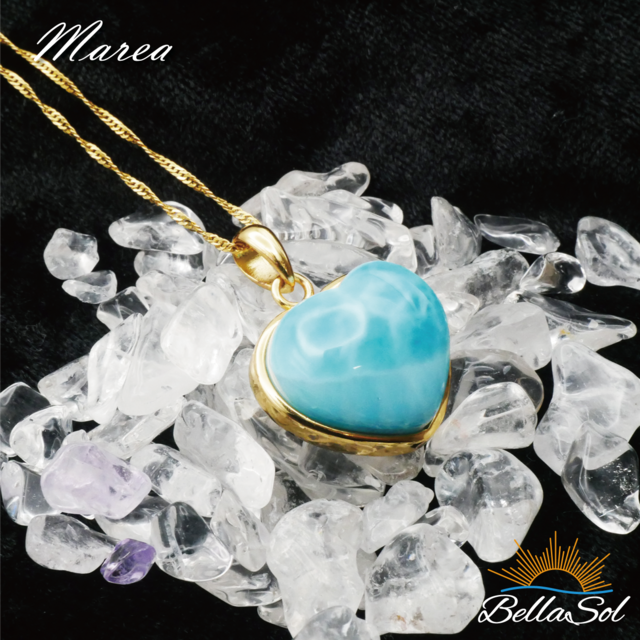 ラリマーハートペンダント│高品質ドミニカ産│18KGPxSV925【1点物