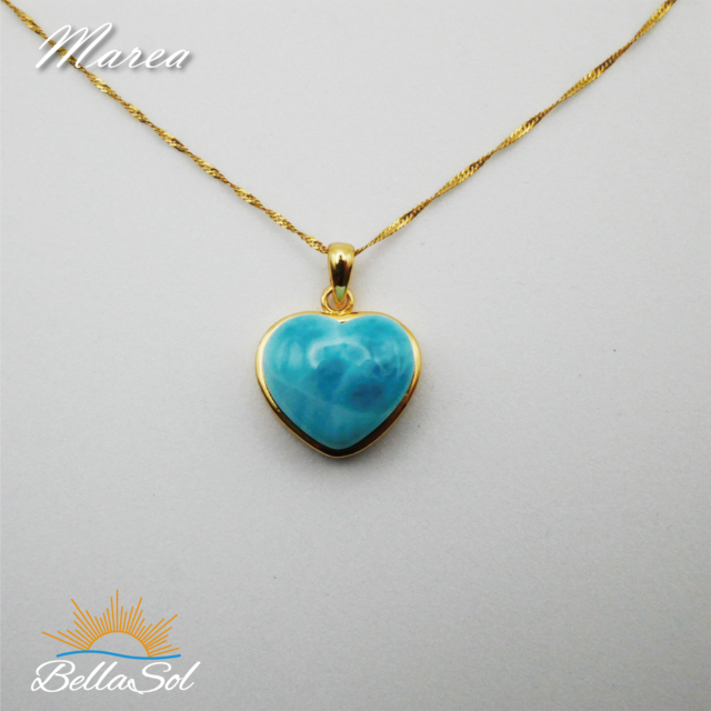 ラリマーハートペンダント│高品質ドミニカ産│18KGPxSV925【1点物