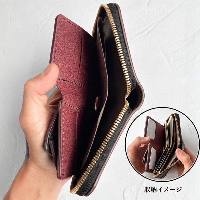 ラウンドファスナー二つ折り財布 札を折らないコンパクト財布 札入れ