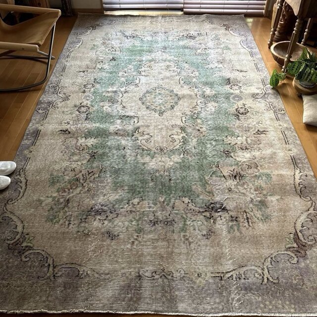 55×188 ロングランナーラグ　モスグリーン×グレイ　トルコヴィンテージラグ 55×188 ロングランナーラグ モスグリーン×グレイ トルコヴィンテージ