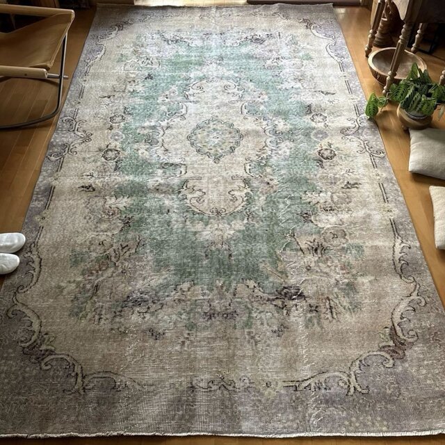 超大判170×288グレイ×ミルクティー×グリーン トルコヴィンテージ