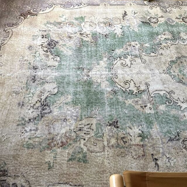 超大判170×288グレイ×ミルクティー×グリーン トルコヴィンテージ