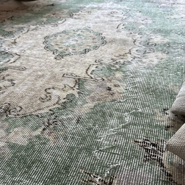 シノワズリ✳︎109×200ロイヤルミルクティー　グリーン　トルコヴィンテージラグ シノワズリ✳︎109×200ロイヤルミルクティー グリーン トルコ