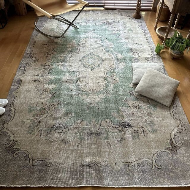 トルコ ヴィンテージラグ A10 超大判 レア ベージュ チャコール グレージュ トルコ ヴィンテージラグ A10 超大判 レア ベージュ チャコール