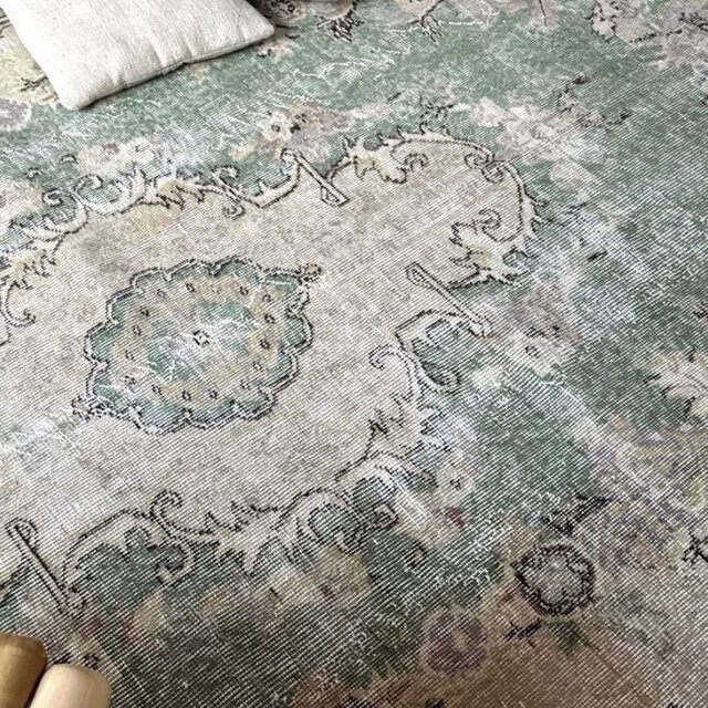 トルコ　ヴィンテージ　ラグ　パッチワーク　グリーン　ベージュ 世界にたった1つ。斬新でモダンな『ビンテージパッチワークラグ #19