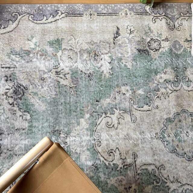 シノワズリ✳︎109×200ロイヤルミルクティー　グリーン　トルコヴィンテージラグ シノワズリ✳︎109×200ロイヤルミルクティー グリーン トルコ