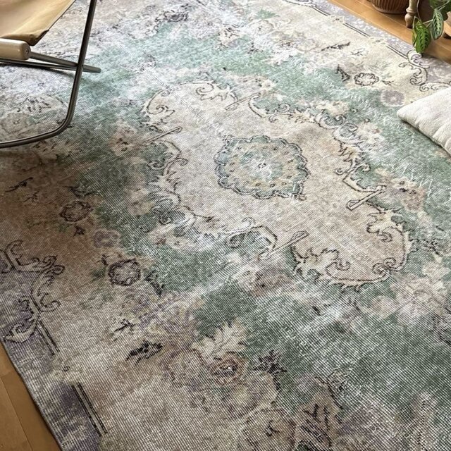 超大判170×288グレイ×ミルクティー×グリーン トルコヴィンテージ