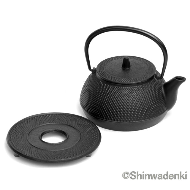 南部鉄器 鉄瓶兼用急須 5型新アラレ0.65L 茶漉し付 黒焼付仕上 日本製