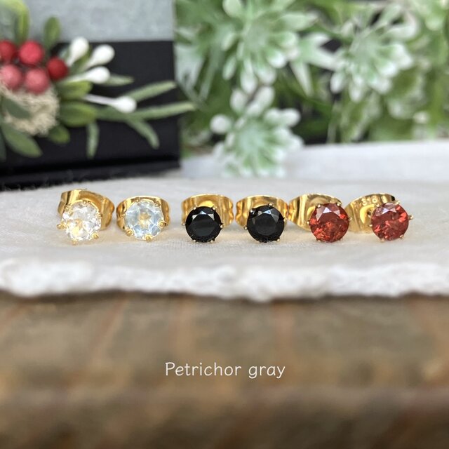 Special Set  /  小さな天然石のピアス：Topaz + Spinel + Garnet