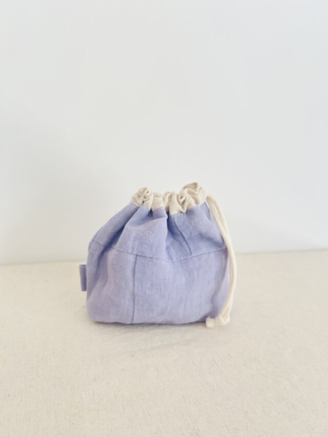 天日干しリネンの巾着袋　くすみ紫