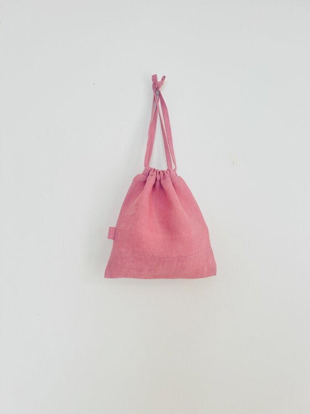 天日干しリネンの巾着　　ベビーピンク
