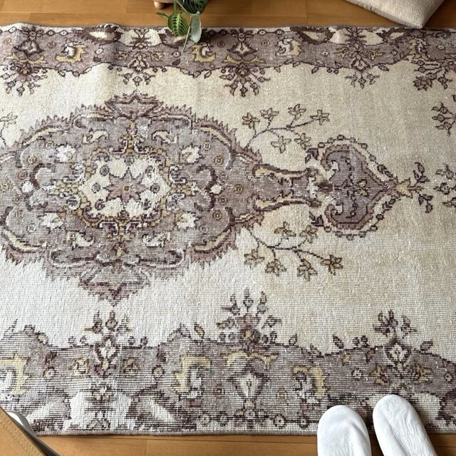 115×221グレージュ　アンティークカラー　メダリオン　トルコヴィンテージラグ 115×221グレージュ アンティークカラー メダリオン トルコヴィンテージ