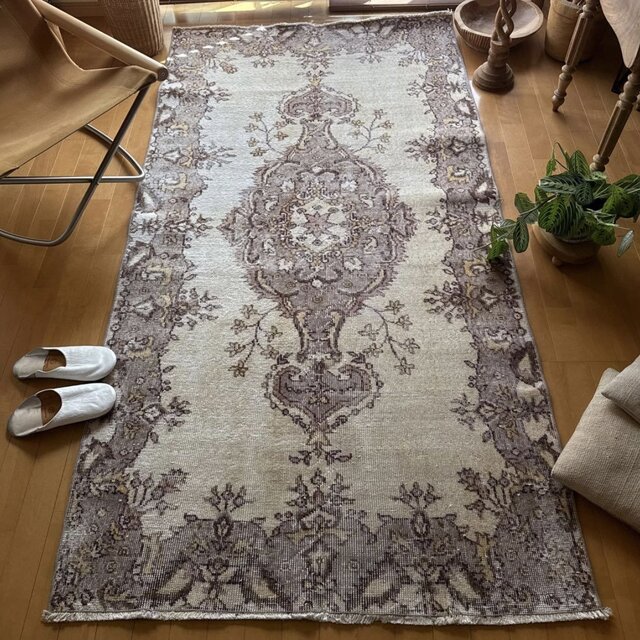 115×221グレージュ　アンティークカラー　メダリオン　トルコヴィンテージラグ 115×221グレージュ アンティークカラー メダリオン トルコヴィンテージ