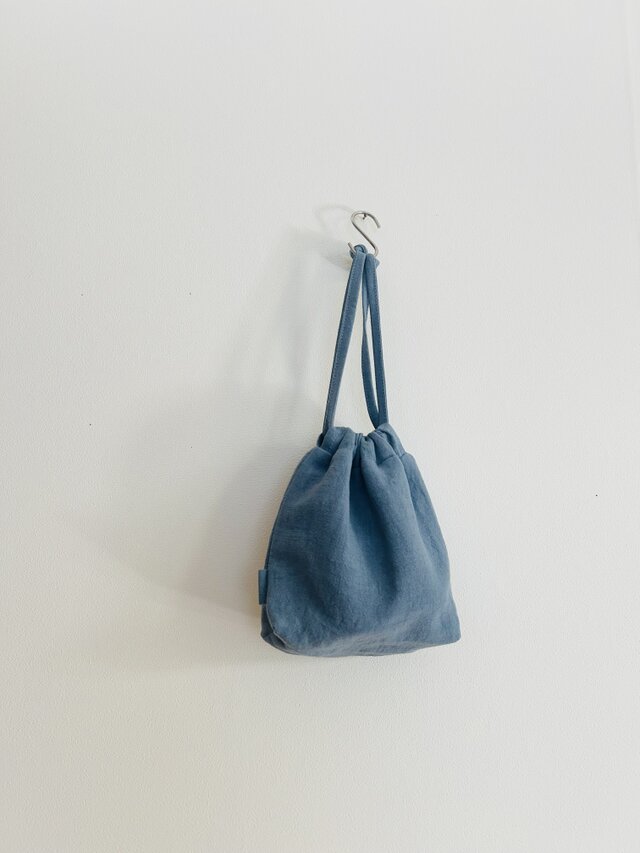 天日干しリネン巾着　　ブルーグレー