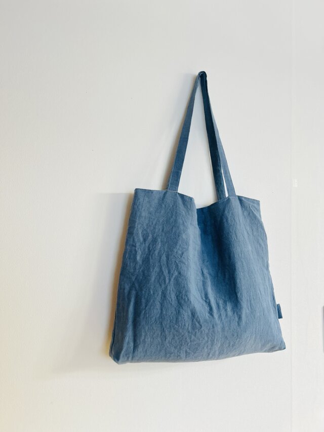 天日干しリネントートbag  L  ブルーグレー