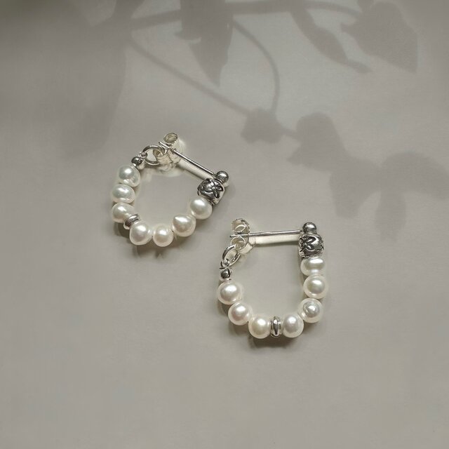 淡水パール ミニフープピアス SV925＆カレンシルバー /金具変更可 秋冬新作