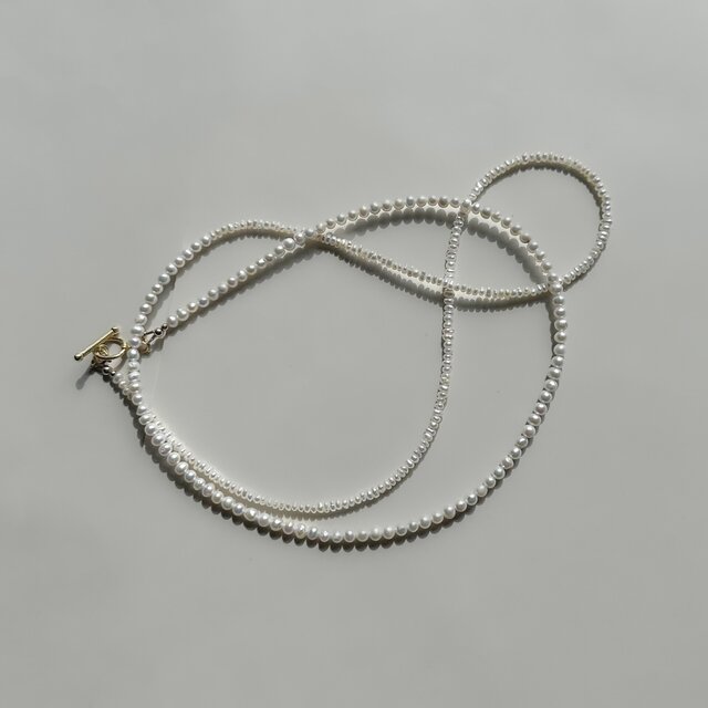 淡水艶パール２種のロングネックレス （Y字・2連・ブレスレット）ステンレス・ 長さ変更可