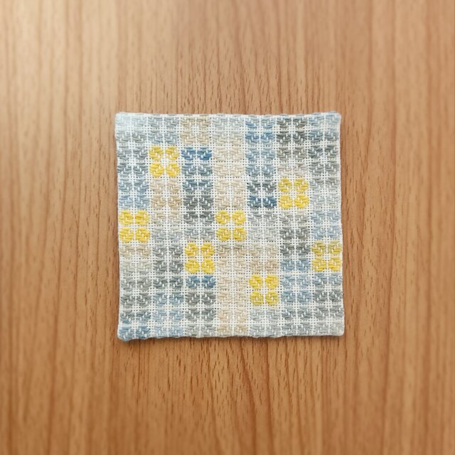 コースター　四ツ葉　藍&りんご&黄