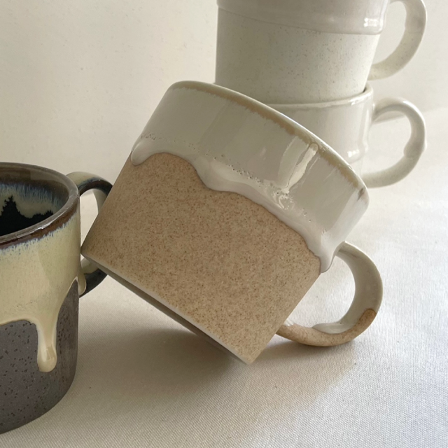 Drop mug ベージュ×ホワイト 美濃焼