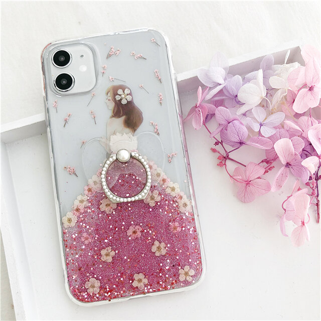 ドレス iPhone17Pro・16e・Xperia10VI・GalaxyS25ケース 押し花スマホケース