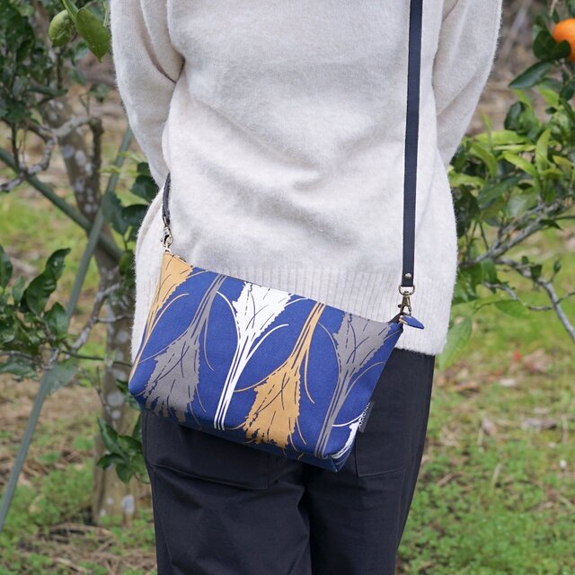 ミニショルダー 「イネ」オイシイネ！_稲穂柄(ネイビー)