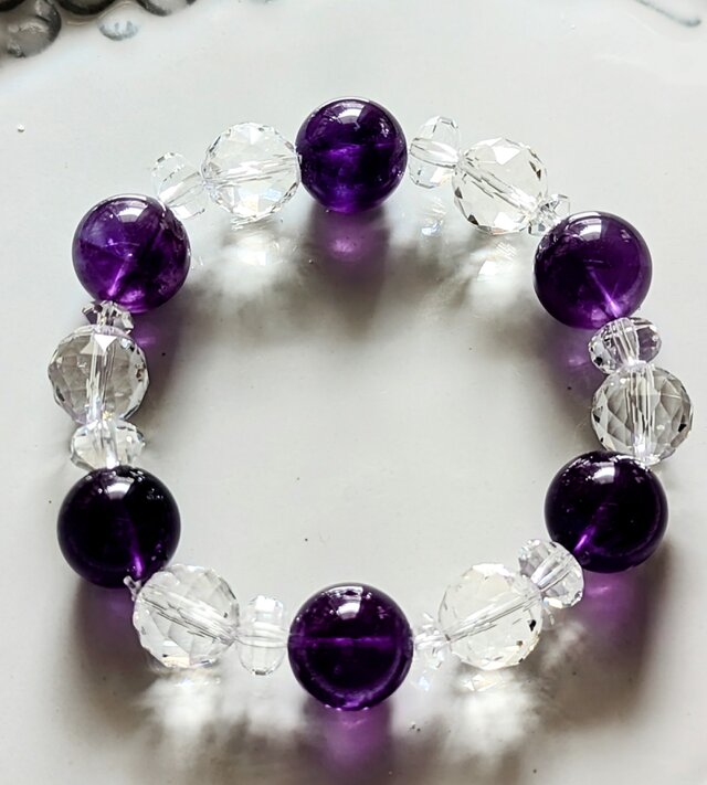 ウルグアイ産アメジスト（非加熱）&クリアクォーツのブレスレット