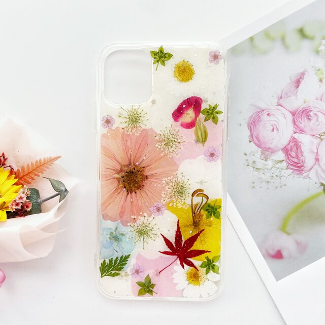 押し花ケース、iphone17、Galaxy S25、Google pixel 10 、Xperia 10