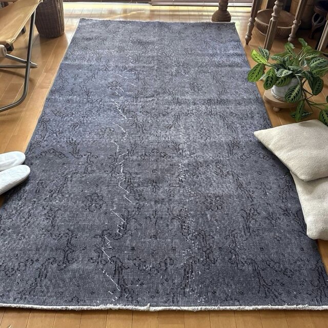 貴重114×210グレオーバーダイ　ボタニカル柄　トルコヴィンテージラグ 貴重114×210グレオーバーダイ ボタニカル柄 トルコヴィンテージラグ