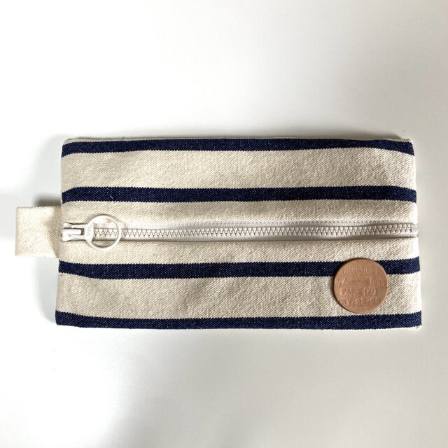 ボーダー帆布のポーチ(ペンケース)*アドレススタンプ
