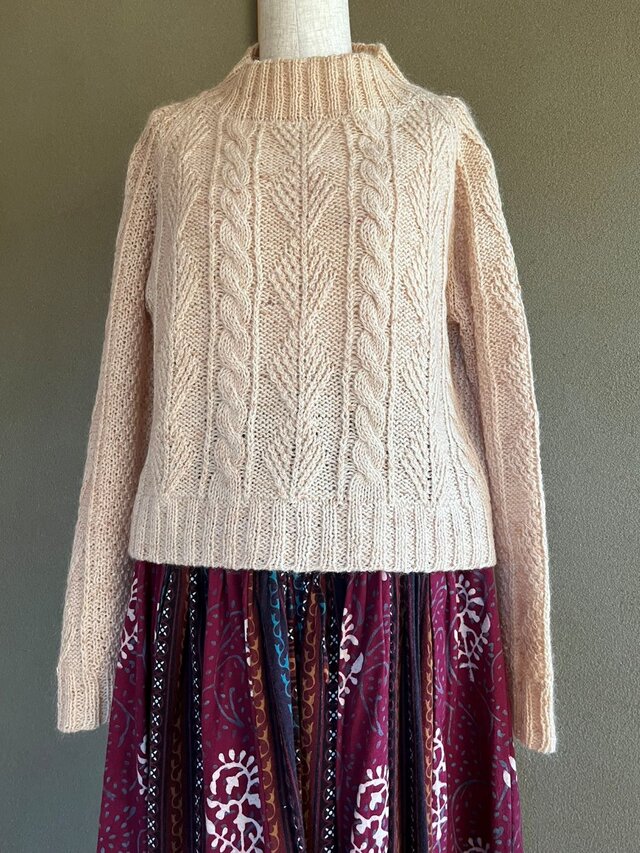 草木染　さくら色のアランゆったりセーター